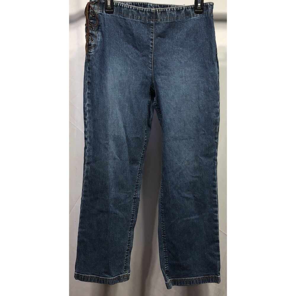 Ann Taylor Straight blue jeans 8P 30"W 28.5"In Lace Up Side Mid Rise Mom Capsule